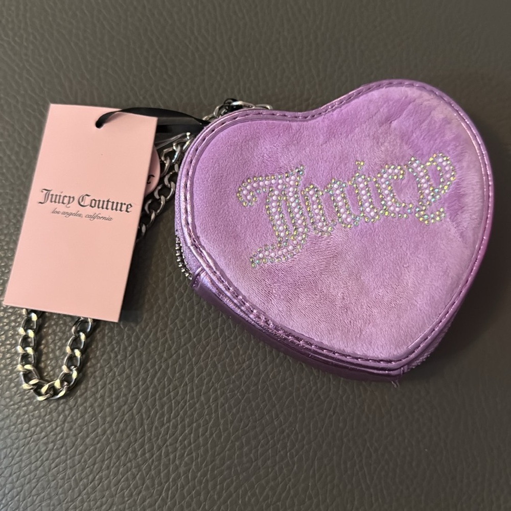 Juicy🍊 Couture "String of Pearls" Heart🩷 Zip Around in Violet💜 Tulle - NWT - Picture 3 of 5